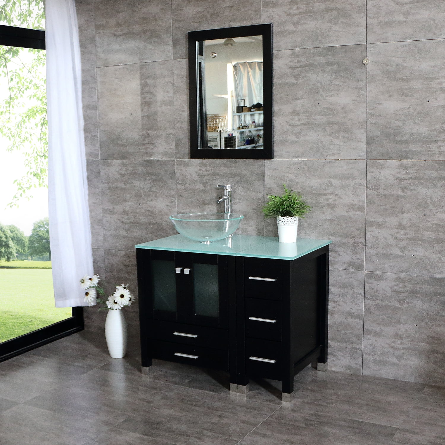 "Wonline 36"" Black Bathroom Vanity Cabinet w/ Special Lacquer Wood ...