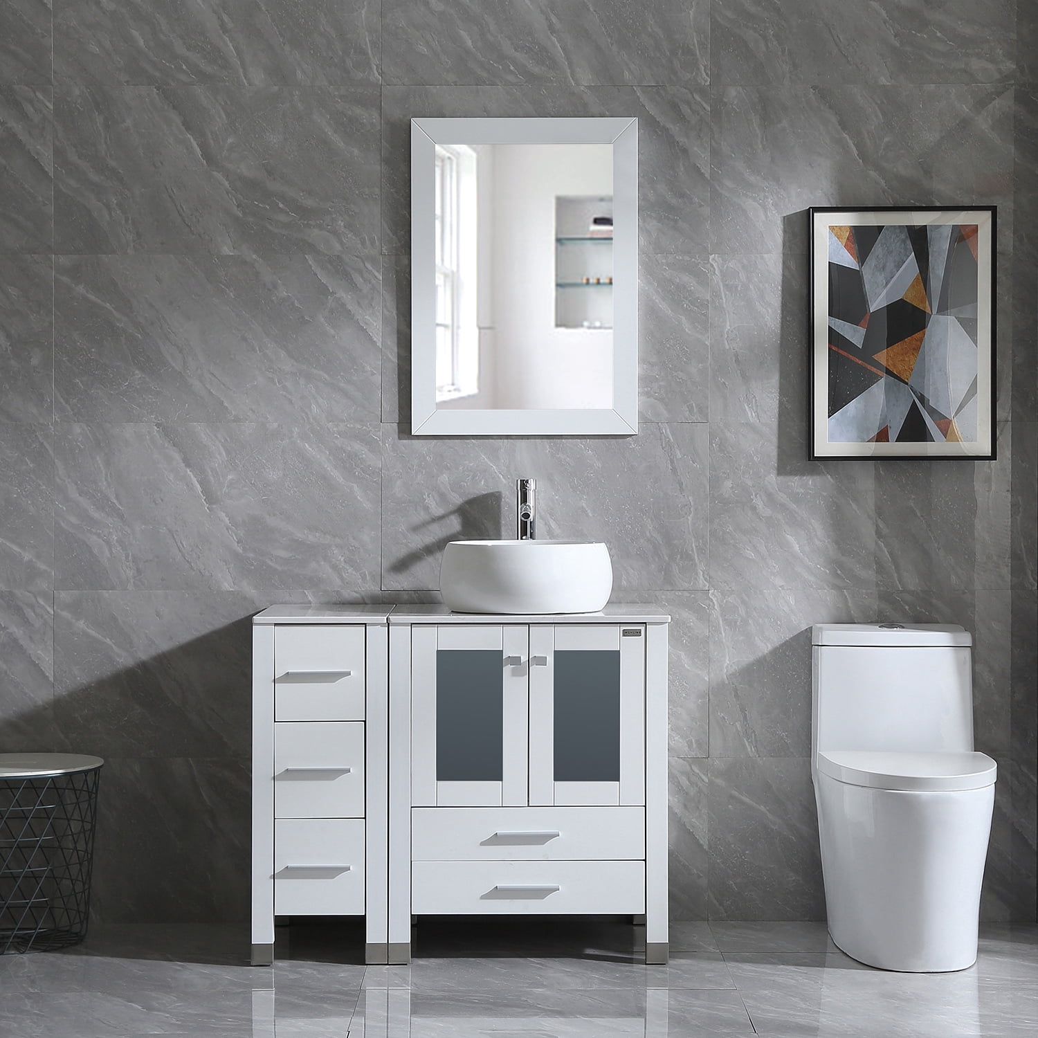 "Wonline 36"" Modern Double Vanity Bathroom Set with Ceramic Sink ...