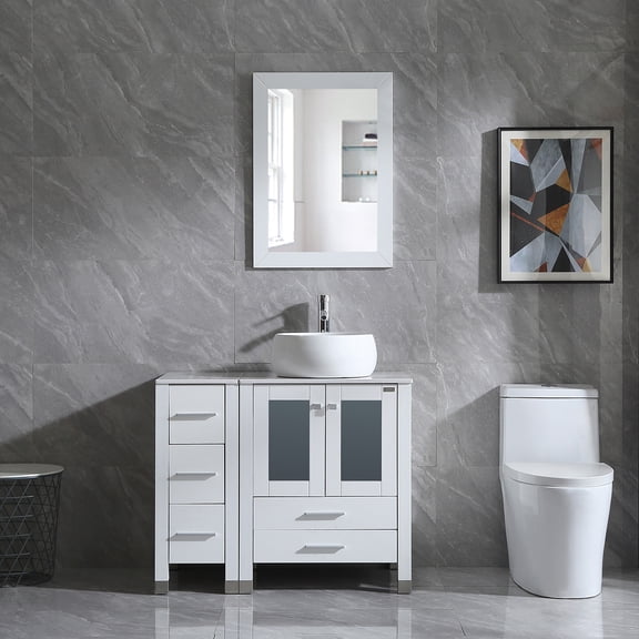 Wonline 36" Double Bathroom Vanity Set with Sink,Mirror-White