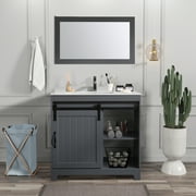 Wonline 36inch Grey Bathroom vanity with Sink Set Bath Vanity with Mirror and Faucet for Modern Style backsplash include