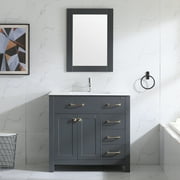 Wonline 36inch Transitional Vanity for Bathroom Cabinet & Undermount Ceramic Vessel Sink Shaker Vanity Set Gray