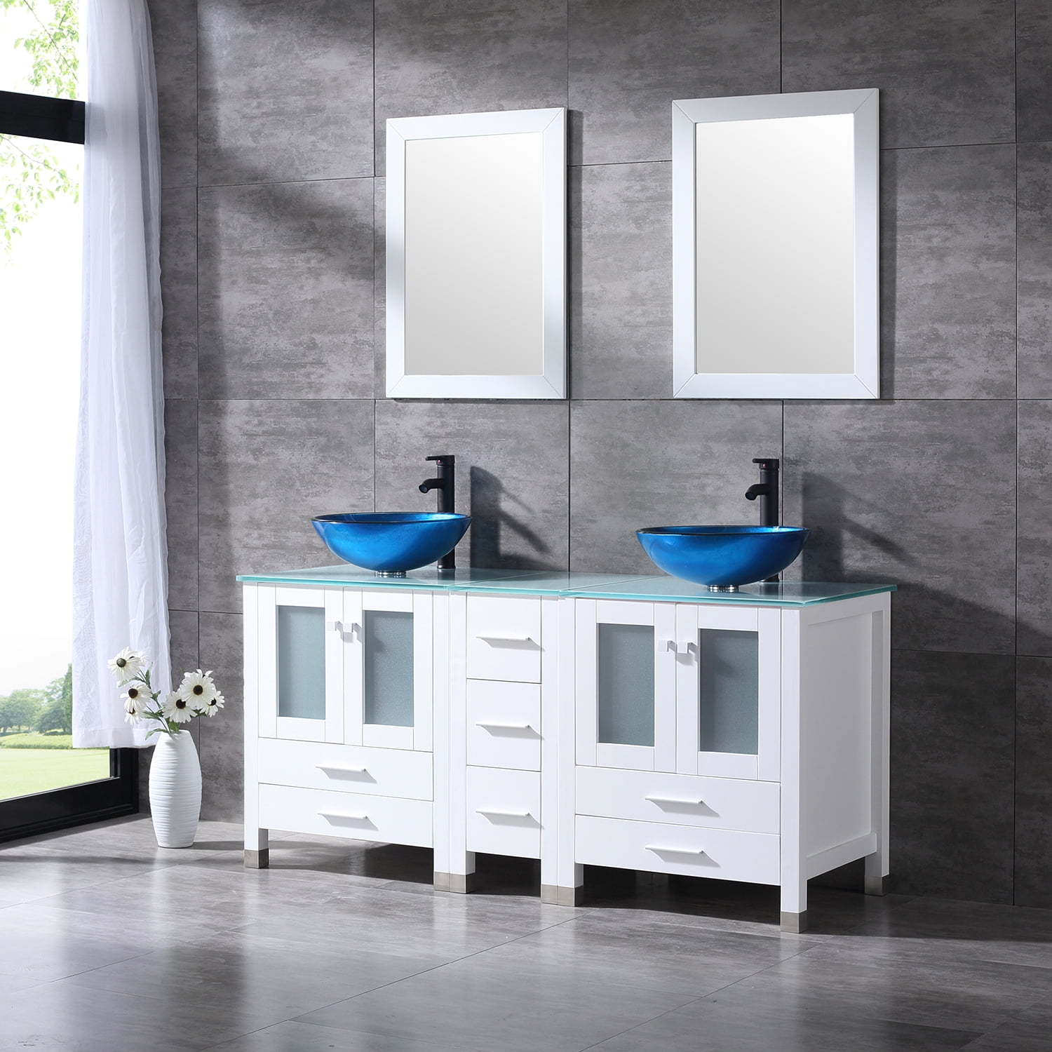 Glass sink online vanity unit