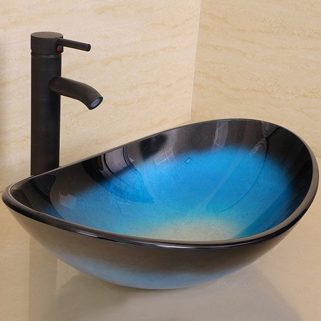 Wonline Modern Bathroom Oval Tempered Glass Vessel Sink Orb Pop up Drain & Faucet Bowl Vanity Basin Combo