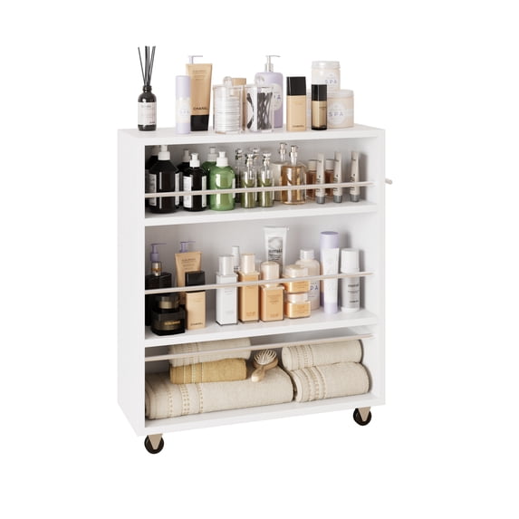 Wonline Modern Slim Storage Rolling Cart with 3-Tier Adjustable Shelving Organizer for Kitchen,Bathroom,Laundry Room(White)