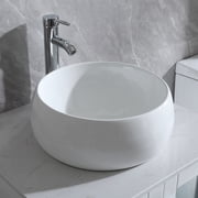 Wonline White Bathroom Ceramic Porcelain Vessel Sink Chrome Faucet Set