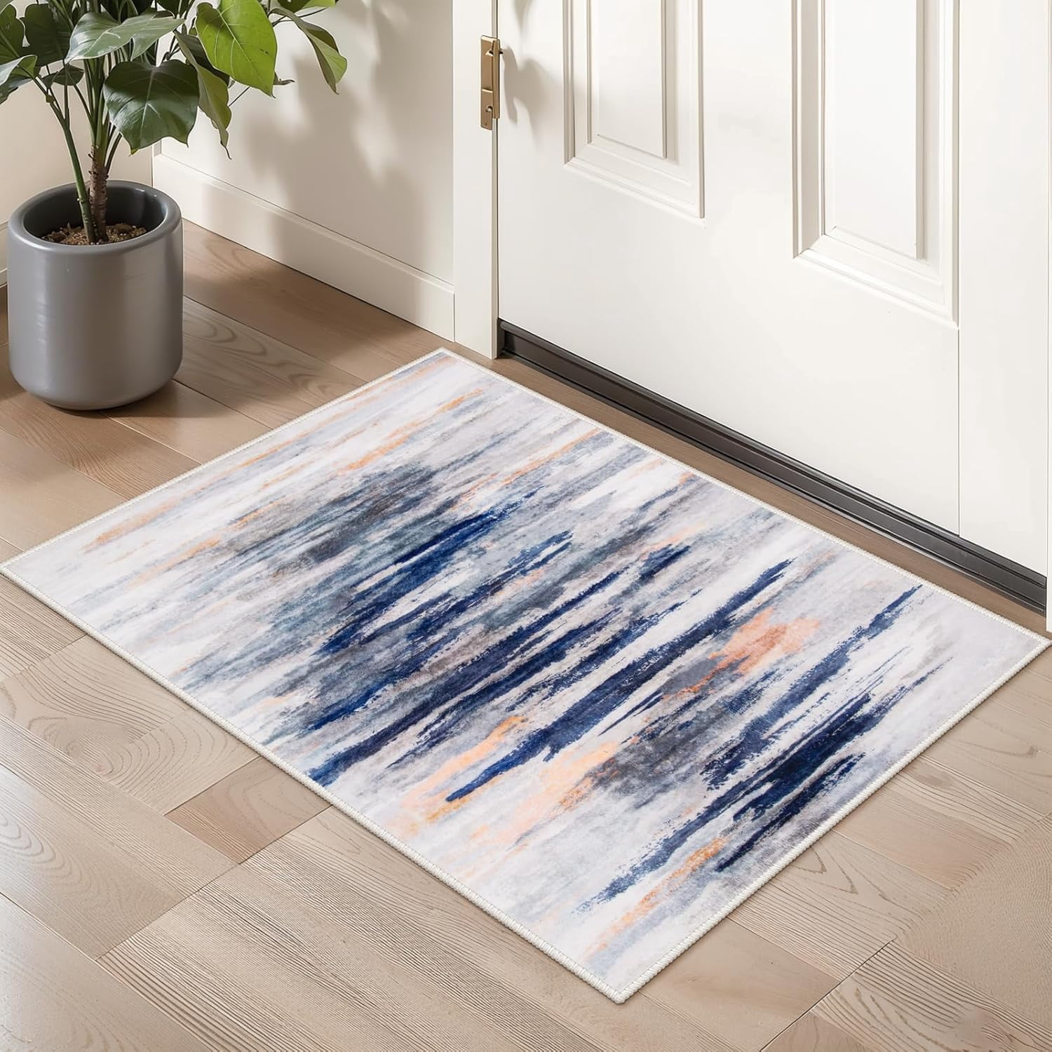 Wonnitar 2'X3' Small Abstract Rugs for Entryway,Soft Kitchen Rugs Non Slip Washable Rugs,2X3ft Modern Foldable Door Mat Indoor Entrance Low-Pile Throw Rug for Bedroom Bathroom,Blue/Multi