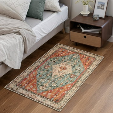 Wonnitar 2'X3' Small Boho Tribal Rugs for Entryway,Soft Kitchen Rugs Non Slip Washable Rugs,2X3ft Modern Foldable Door Mat Indoor Entrance Low-Pile Throw Rug for Bedroom Bathroom,Rust