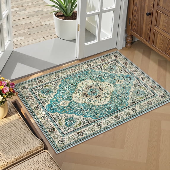 Wonnitar 2'X3' Small Boho Tribal Rugs for Entryway,Soft Kitchen Rugs Non Slip Washable Rugs,2X3ft Modern Foldable Door Mat Indoor Entrance Low-Pile Throw Rug for Bedroom Bathroom