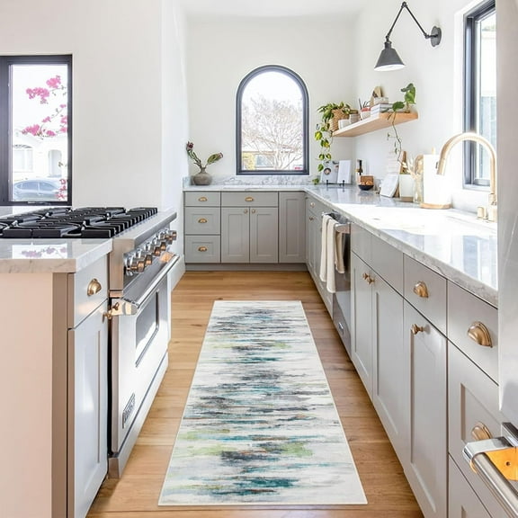 Wonnitar 2'X6' Abstract Kitchen Runner Rugs,Soft Washable Runner for Entryway Indoor Stain Resistant Laundry Room Runner, Modern Hallway Runner Rug Non-Slip Carpet Runner for Bedroom,Green/Multi