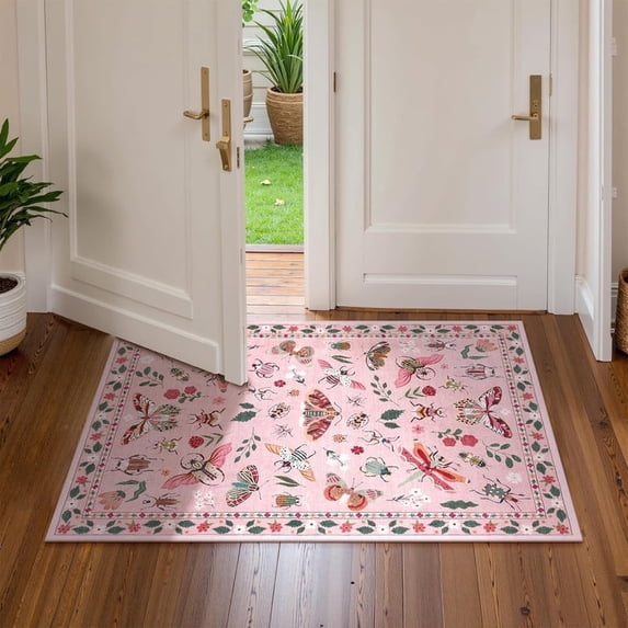Wonnitar 2'x3' Insect Washable Doormat - Soft Pink Entryway Rug for Kitchen, Bathroom, Small Non-Slip Ultra-Thin Carpet for Indoor Entrance, Bedroom