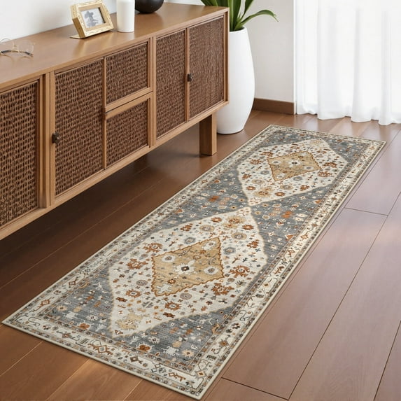Wonnitar 2'x6' Boho Tribal Runner Rug,Vintage Kitchen Runner Rug, Soft Non Slip Washable Laundry Room Mat Indoor Throw Hallway Floor Carpet Runner for Bathroom Entryway Bedroom