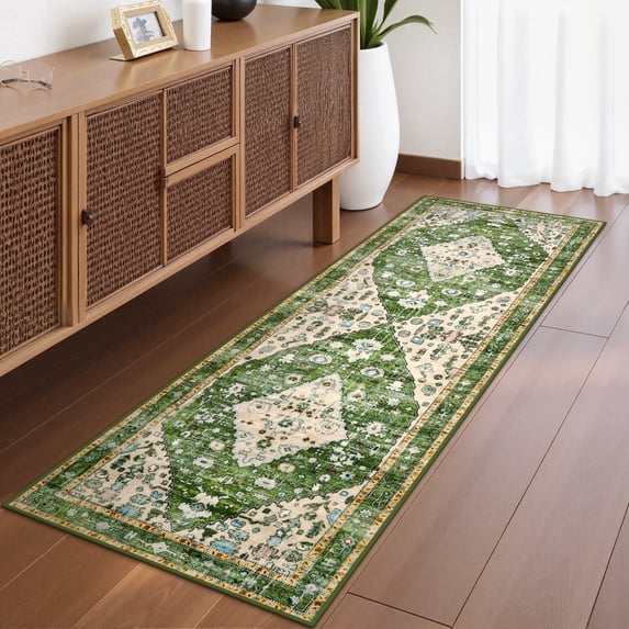 Wonnitar 2'x6' Boho Tribal Runner Rug,Vintage Kitchen Runner Rug, Soft Non Slip Washable Laundry Room Mat Indoor Throw Hallway Floor Carpet Runner for Bathroom Entryway Bedroom