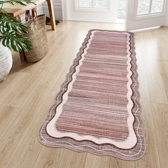 Wonnitar 2'x6'Soft Washable Runner Rug,Non-Slip Runner Rugs for Hallway,Stain Resistance Soft Low-Pile Carpet Runner,Modern Abstract Indoor Entryway Carpet Runner for Bathroom, Laundry Room,Pink
