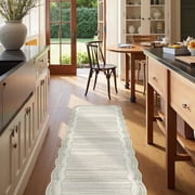 Wonnitar 2'x6' Scalloped Runner Rug for Hallway, Washable Striped Kitchen Rug Non Slip, Soft Low Pile Wavy Edge Beige Accent Rug for Entryway, Bathroom, Bedroom, Laundry Room
