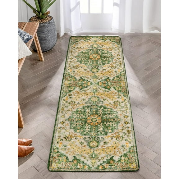Wonnitar 2'x6' Washable Kitchen Runner Rug,Hallway Entryway Runner Rug, Oriental Medallion Distressed Non-Slip Mat, Bohemian Low-Pile Floor Carpet Runner for Bathroom Laundry Bedside
