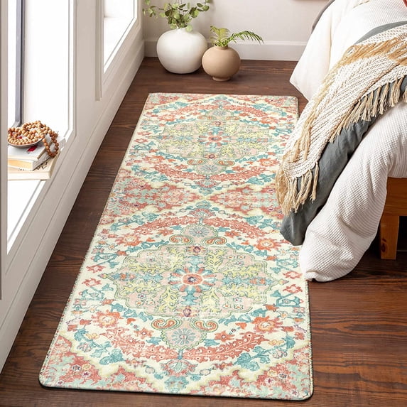 Wonnitar 2'x6' Washable Kitchen Runner Rug,Hallway Entryway Runner Rug, Oriental Medallion Distressed Non-Slip Mat, Bohemian Low-Pile Floor Carpet Runner for Bathroom Laundry Bedside