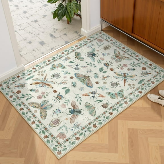 Wonnitar 2x3 Insect Washable Rug, Small Soft Modern Door Mat , Non-Slip Ultra Thin Khaki Rugs for Entryway Bedroom