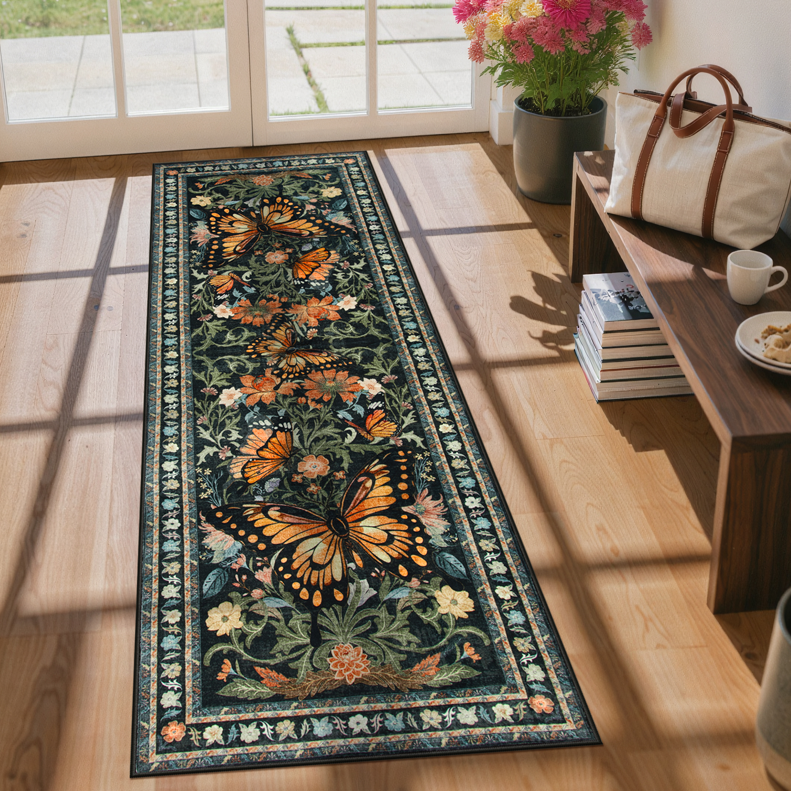 Butterfly Runner Rug Wonnitar 2x6 Butterfly Kitchen Runner Rug, Ultra Thin Black Boho ...