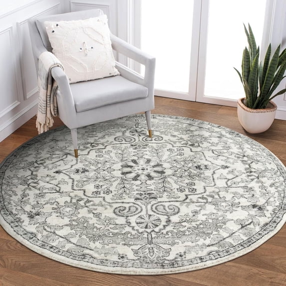 Wonnitar 3'Round Bohemian Medallion Rug,Oriental Distressed Small Round Area Rug Vintage Washable Entryway Foyer Mat Non-Slip Non-Shedding Low-Pile Sofa Bathroom Carpet