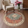 thumbnail image 1 of Wonnitar Boho Tribal Round Rug 3' Washable Area Rug, Non Slip Ultra Soft Vintage Circle Carpet for Living Room Bedroom Kitchen Office Laundry Room, Red, 1 of 8
