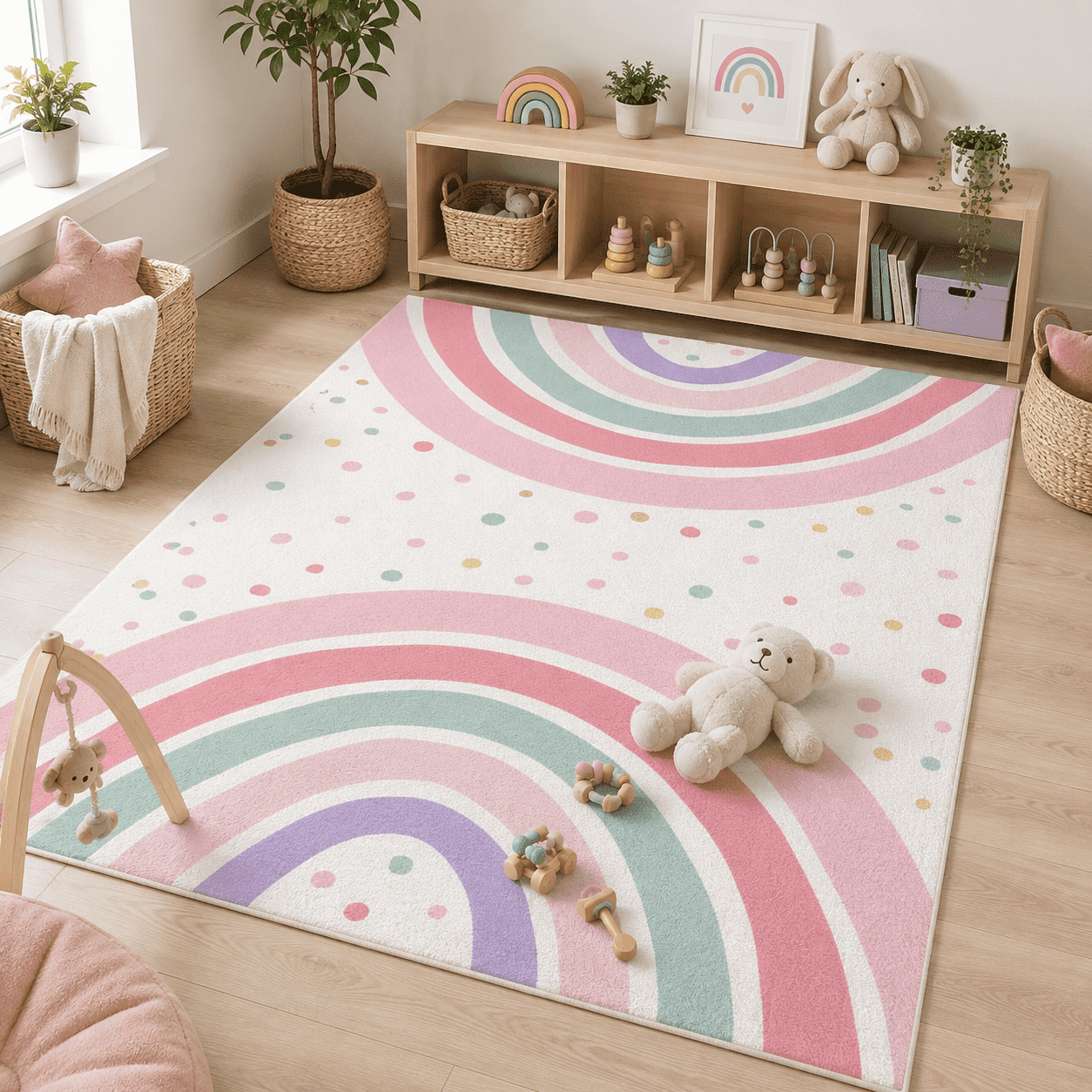 Wonnitar 3' x 5' Rainbow Rug for Kids Room, Washable Nursery Area Rug ...