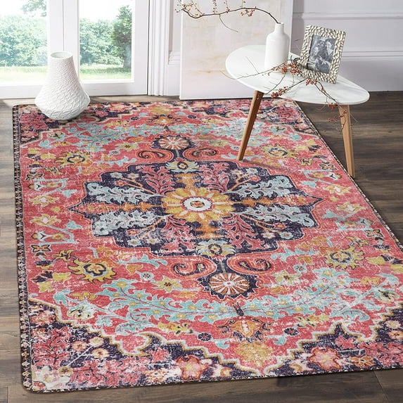 Wonnitar 3'x5' Bohemian Medallion Area Rug,Bedroom Rug Soft Throw Printed Bathroom Kitchen Entry Foyer Mat, Vintage Non-Slip Washable Carpet for Front Door Laundry Room Bath Office