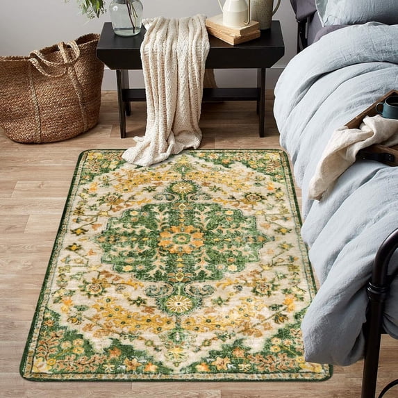 Wonnitar 3'x5' Bohemian Medallion Area Rug,Bedroom Rug Soft Throw Printed Bathroom Kitchen Entry Foyer Mat, Vintage Non-Slip Washable Carpet for Front Door Laundry Room Bath Office