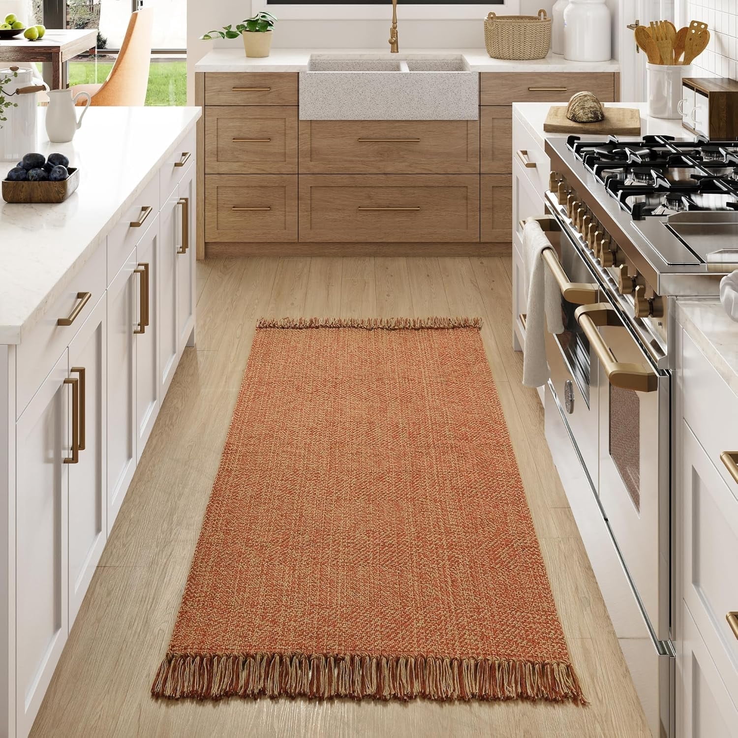Wonnitar 3x5 Farmhouse Rugs for Entryway, Terra Machine Washable Bedroom Rug with Tassel, Indoor Outdoor Small Area Rugs for Kitchen Laundry