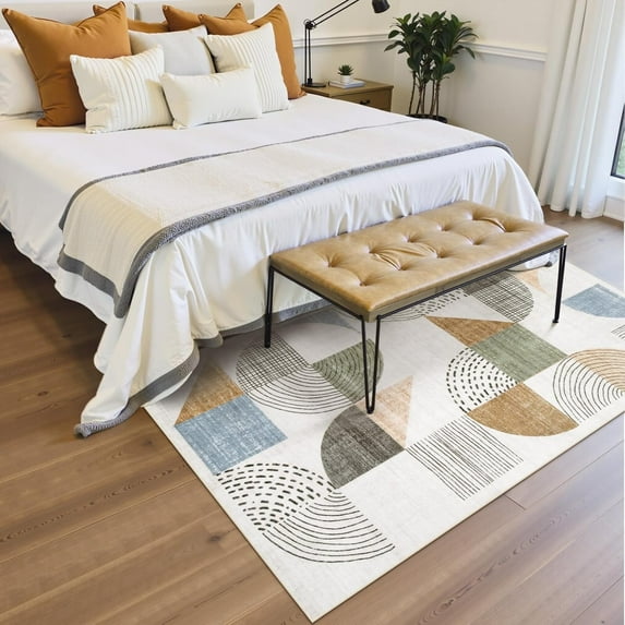 Wonnitar 3x5 Washable Geometric Rugs for Entryway, Non-Slip Multi Color Boho Bedroom Area Rug, Soft Ultra-Thin Carpet for Living Room Nursery Indoor