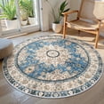 thumbnail image 1 of Wonnitar Boho Tribal Round Rug 4' Washable Area Rug, Non Slip Ultra Soft Vintage Circle Carpet for Living Room Bedroom Kitchen Office Laundry Room, Light Blue, 1 of 8