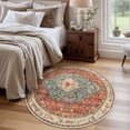 thumbnail image 1 of Wonnitar Boho Tribal Round Rug 4' Washable Area Rug, Non Slip Ultra Soft Vintage Circle Carpet for Living Room Bedroom Kitchen Office Laundry Room, Red, 1 of 8