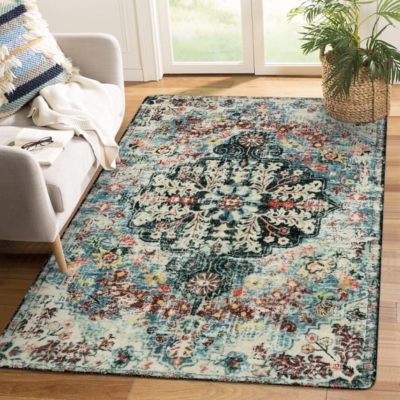 Wonnitar 4'x6' Area Rugs for Living Room Boho Floral Washable Entryway Mat Soft Ultra Thin Laundry Room Rug Indoor Floor Accent Carpet for Bathroom Mudroom Basement Studio