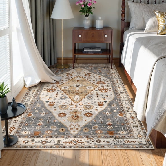 Wonnitar 4'x6' Boho Tribal Area Rug, Large Rugs for Living Room, Soft Non Slip Washable Non Shedding Playroom Mat Indoor Nursery Carpet for Living Dining Classroom Dorm Office