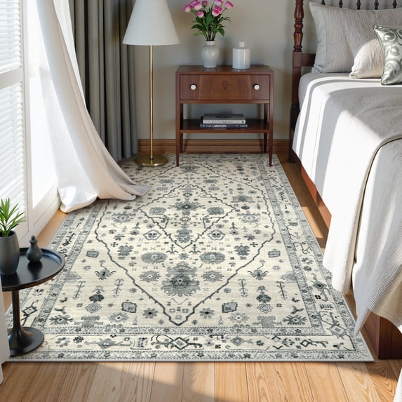 Wonnitar 4'x6' Boho Tribal Area Rug,Large Rugs for Living Room, Soft Non Slip Washable Non Shedding Playroom Mat Indoor Nursery Carpet for Living Dining Classroom Dorm Office