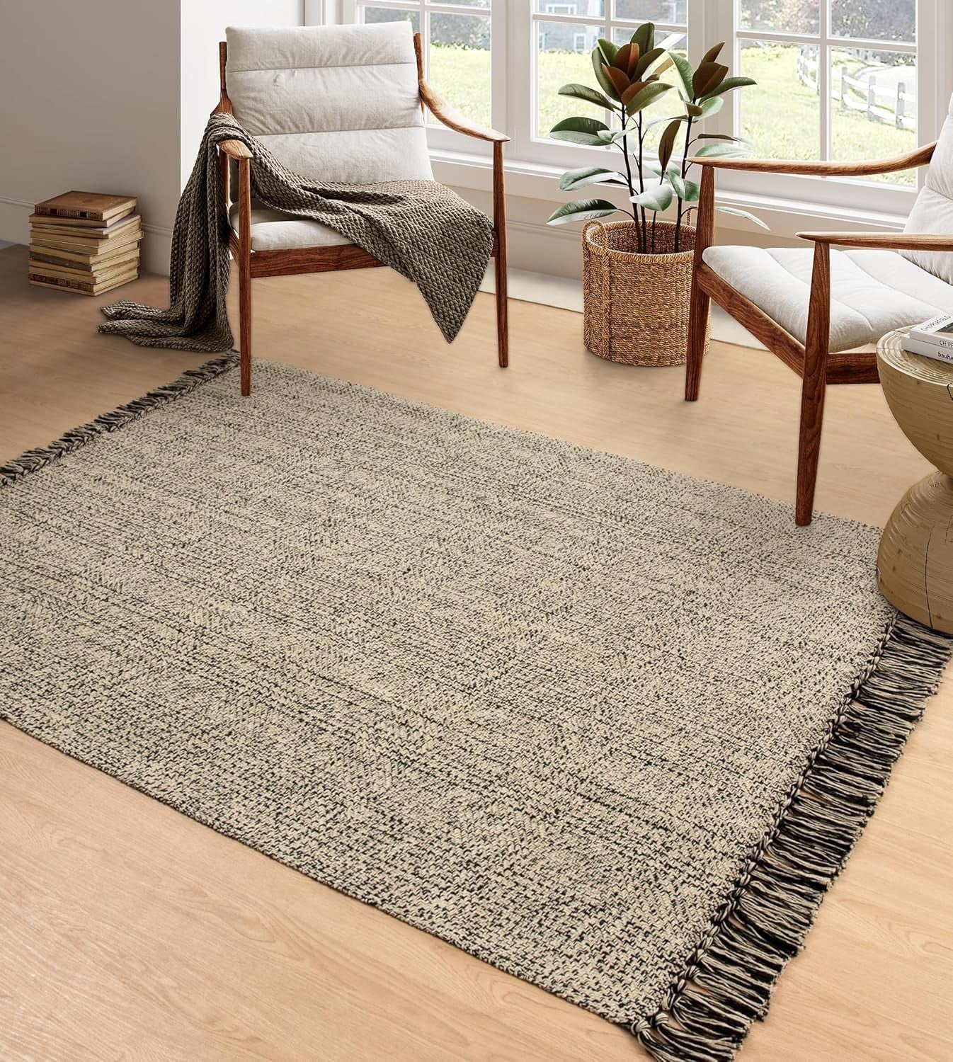 Wonnitar 4x6 Farmhouse Area Rugs, Machine Washable Rugs with Tassel for Bedroom, Indoor Outdoor cotton Rugs for Dining Room Livig Room