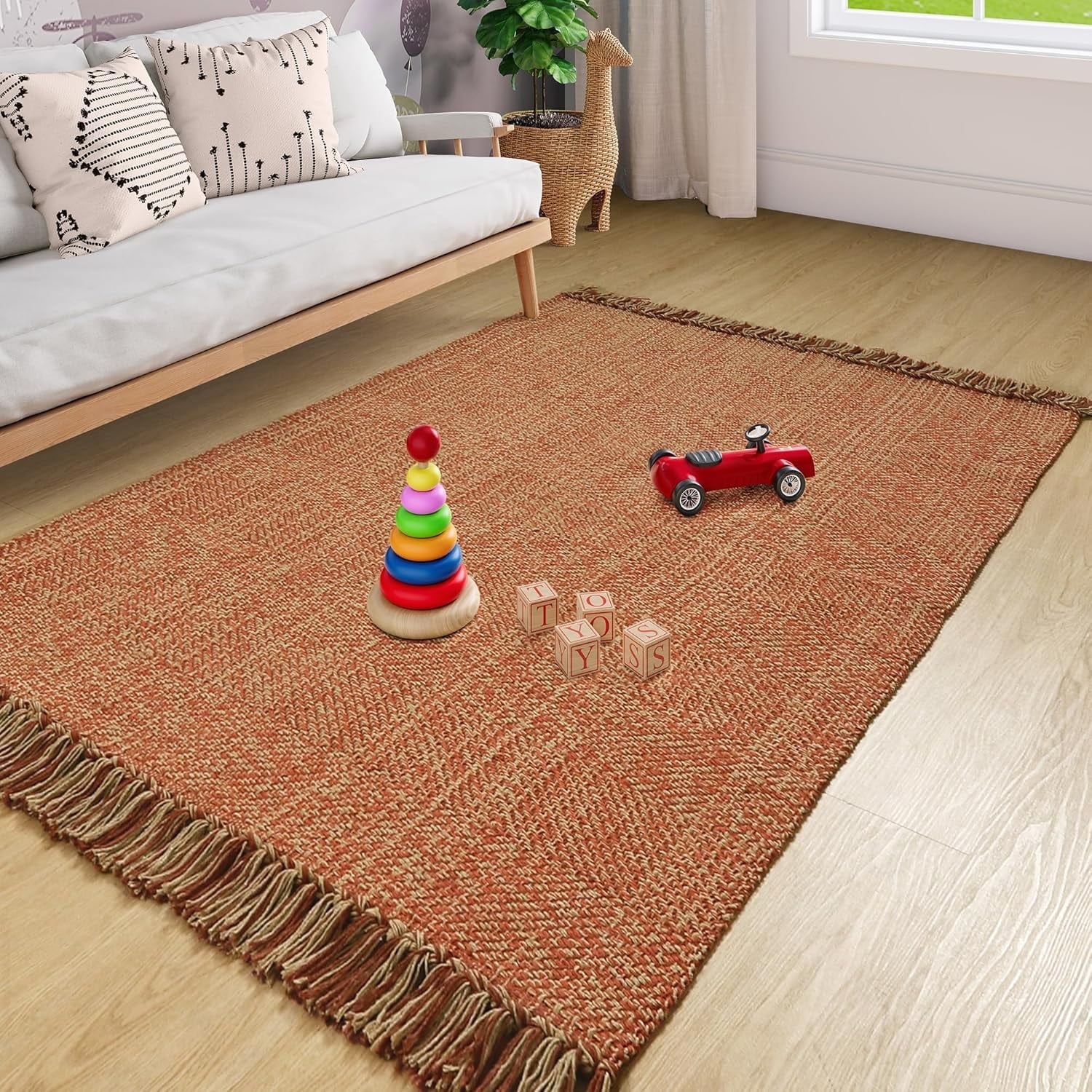Wonnitar 4x6 Farmhouse Area Rugs, Machine Washable Terra Rugs with Tassel for Bedroom, Indoor Outdoor cotton Rugs for Livig Room Dining Room