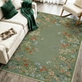 thumbnail image 1 of Wonnitar 4x6 Floral Washable Rug, Soft Green Rugs for Bedroom, Non-Slip Low-Pile Carpet for Nursery Laundry Entrance, 1 of 12