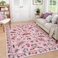 thumbnail image 1 of Wonnitar 5'x7' Area Rug Insect & Botanical Washable Rug - Soft Modern Pink Girls Rug for Bedroom, Non-Slip Ultra-Thin Stain Resistant Area Rug for Living Room, Nursery, 1 of 7