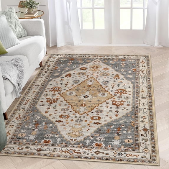 Wonnitar 5'x7' Boho Tribal Area Rug,Large Rugs for Living Room, Soft Non Slip Washable Non Shedding Playroom Mat Indoor Nursery Carpet for Living Dining Classroom Dorm Office