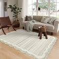 thumbnail image 1 of Wonnitar 5'x7' Scalloped Area Rug for Living Room, Washable Striped Bedroom Rug, Beige Wavy Rug for Dining Room, Nursery, Home Office, Non Slip Soft Low Pile Stain Resistant, 1 of 8