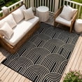 thumbnail image 1 of Wonnitar Outdoor Rugs Waterproof 5'x8' Reversible Plastic Straw Rug, Modern Rainbow Outside Carpet for RV Patio Deck Porch Balcony Picnic Camping Beach, Black&Brown-Rainbow, 1 of 10