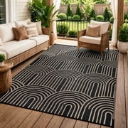Wonnitar Outdoor Rugs Waterproof 5'x8' Reversible Plastic Straw Rug, Modern Rainbow Outside Carpet for RV Patio Deck Porch Balcony Picnic Camping Beach, Black&Brown-Rainbow
