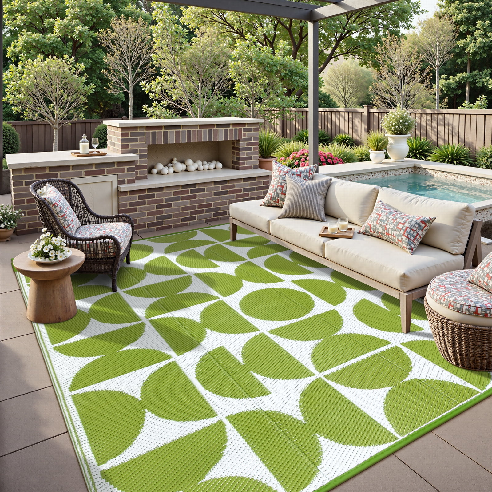 Wonnitar 5'x8' Outdoor Rug Waterproof, Outdoor Carpet Patio Rug Mat ...