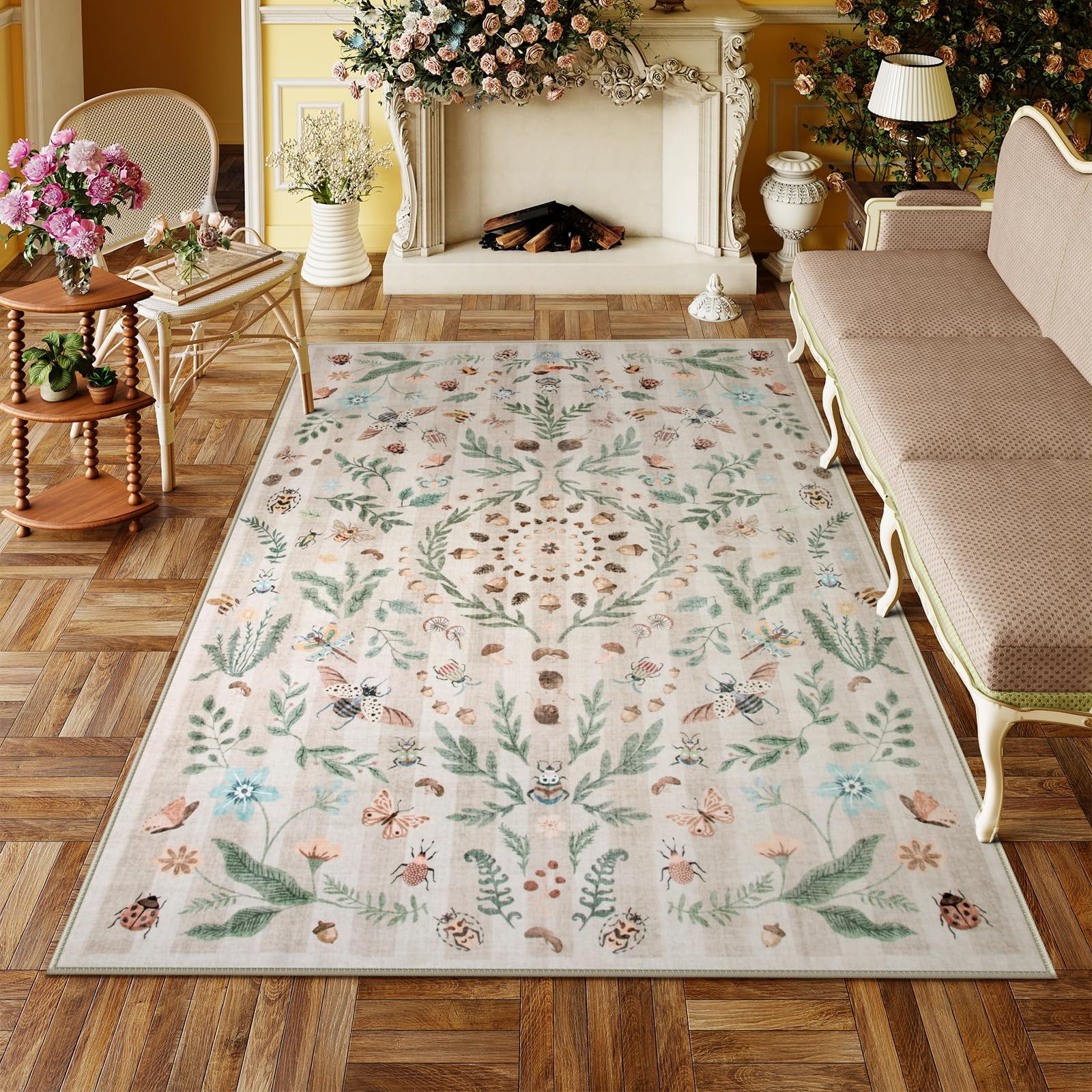 Wonnitar 5x7 Insect Washable Area Rugs, Soft Boho Floral Bedroom Rug ...