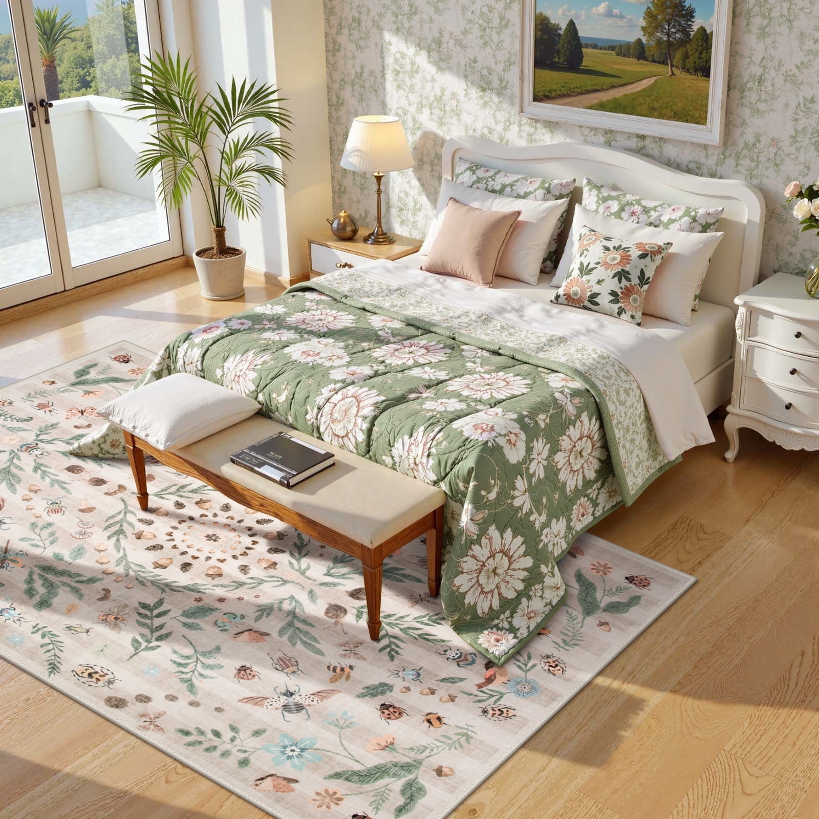 Wonnitar 5x7 Insect Washable Area Rugs, Soft Boho Floral Bedroom Rug ...