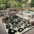 thumbnail image 1 of Wonnitar 5x8 Waterproof Outdoor Rugs, Plastic Straw RV Rug for Outside, Portable RV Outdoor Rugs for Camping, Black&White Floral Picnic Carpet for Patio Garden, 1 of 9