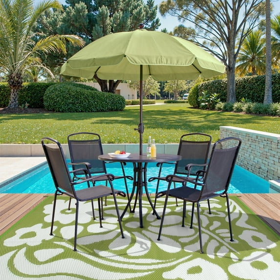 Wonnitar 5x8 Waterproof Outdoor Rugs, Plastic Straw RV Rug for Outside, Portable RV Outdoor Rugs for Camping, Green Floral Picnic Carpet for Patio Garden