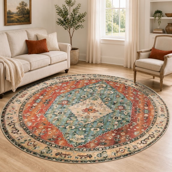 Wonnitar, Boho Tribal Round Rug, 6' Washable Area Rug, Red - Walmart.com