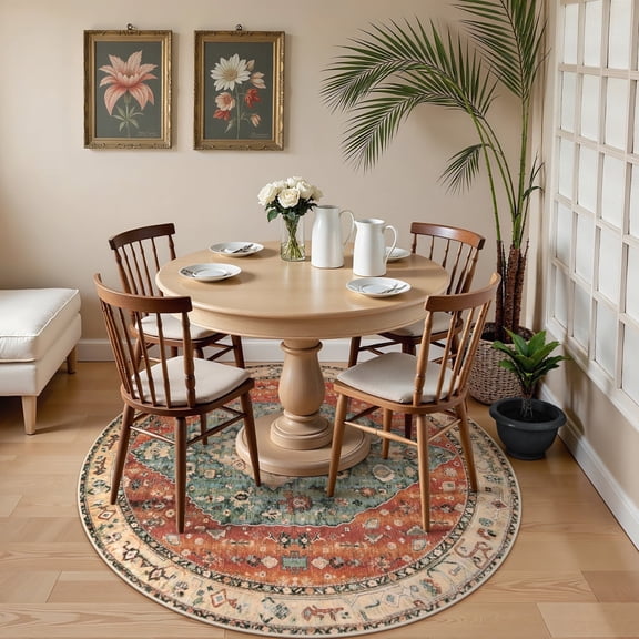 Wonnitar 6'Round Boho Tribal Rug,Soft Bedroom Round Area Rug Entryway Foyer Throw Mat Washable Non-Shedding Non-Slip Sofa Carpet for Nursery Living Dining Room