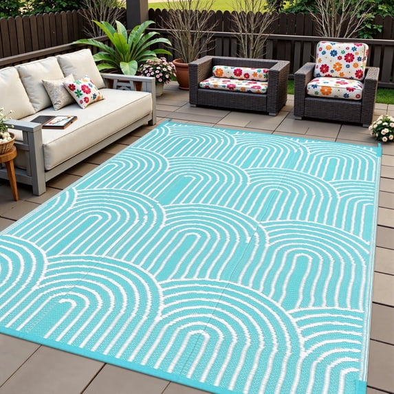 Wonnitar 6'x9' Extra Large Outdoor Rug Patio Waterproof,Reversible Camping Rugs Plastic Straw Rv Rugs for Outside Under Awning,Portable Lightweight 6x9ft Carpet for Backyard,Blue